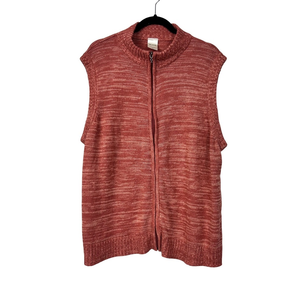Blair Sweater Vest Womens XLarge Red Marled Full Zip Mock Neck Acrylic Knit - Picture 1 of 10